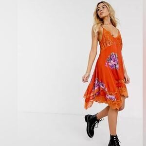 Free People Intimately slip dress “Table For 2 Trapeze" orange size small